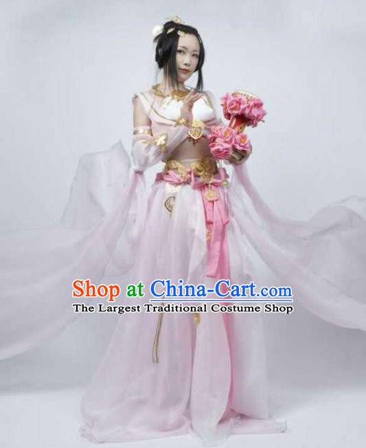 Chinese Ancient Cosplay Female General Heroine Light Pink Dress Traditional Hanfu Princess Swordsman Costume for Women