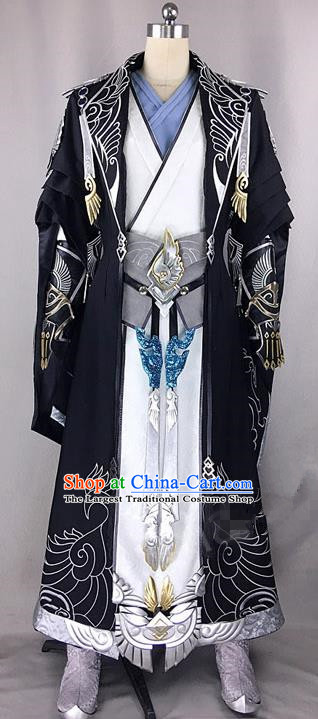 Chinese Ancient Drama Cosplay Royal Highness Black Clothing Traditional Hanfu Swordsman Costume for Men