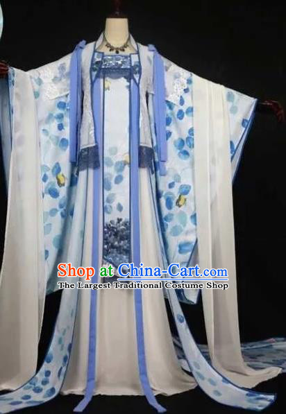 Chinese Ancient Cosplay Fairy Princess Blue Dress Traditional Hanfu Female Knight Swordsman Costume for Women