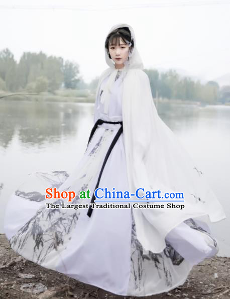 Chinese Ancient Cosplay Game Fairy Swordsman White Dress Traditional Hanfu Imperial Consort Costume for Women