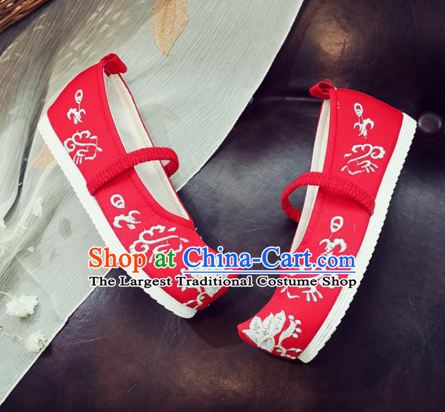 Asian Chinese Traditional Princess Hanfu Shoes National Red Cloth Shoes Embroidered Shoes for Kids