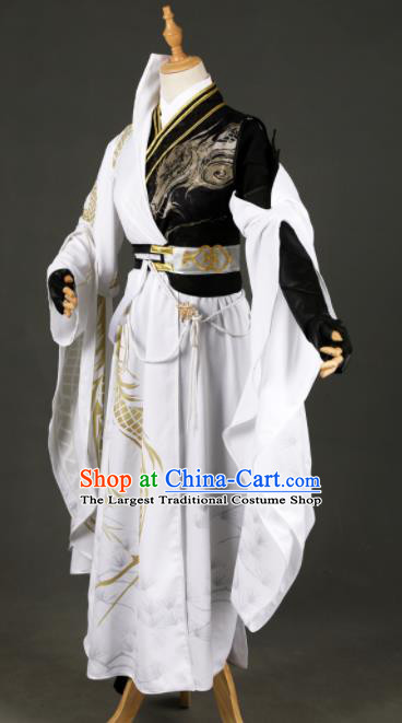 Chinese Ancient Drama Cosplay Prince White Clothing Traditional Hanfu Swordsman Costume for Men