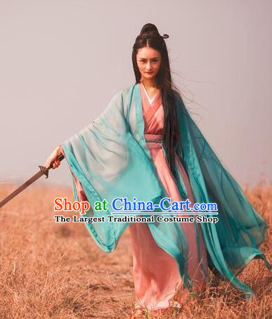 Chinese Traditional Jin Dynasty Female Swordsman Replica Costumes Ancient Drama Wu Xia Heroine Hanfu Dress for Women