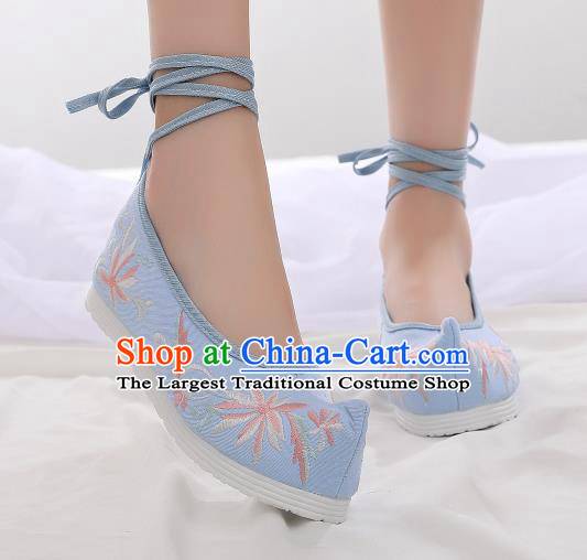 Asian Chinese Traditional Embroidered Chrysanthemum Blue Shoes Hanfu Shoes National Cloth Shoes for Women