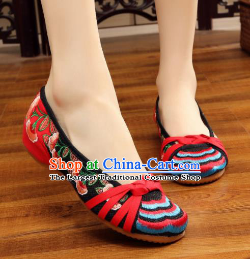 Asian Chinese Traditional Dance Embroidered Red Shoes Hanfu Wedding Shoes National Cloth Shoes for Women