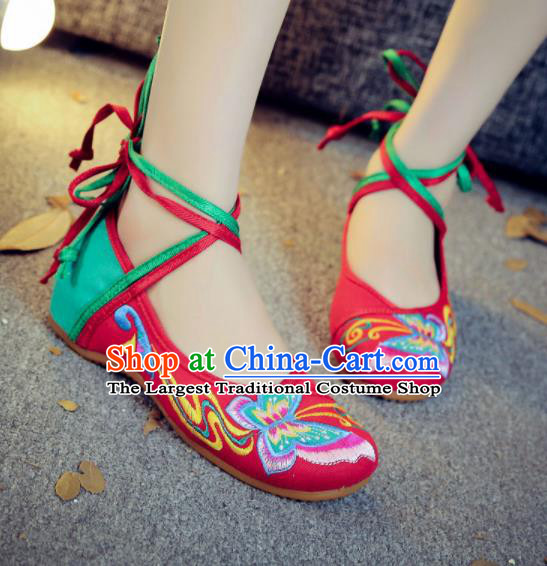 Asian Chinese Traditional Dance Embroidered Butterfly Red Shoes Hanfu Wedding Shoes National Cloth Shoes for Women