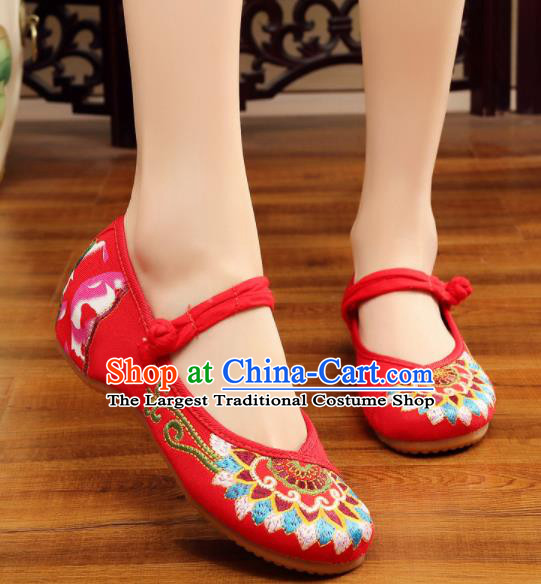 Asian Chinese Classical Dance Red Embroidered Shoes Traditional Hanfu Shoes National Cloth Shoes for Women