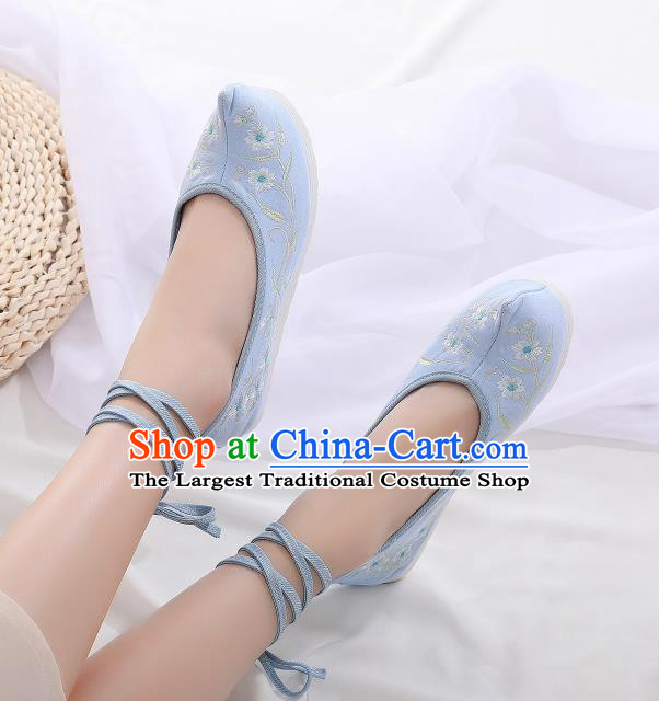 Asian Chinese Traditional Embroidered Frangipani Blue Shoes Hanfu Shoes National Cloth Shoes for Women