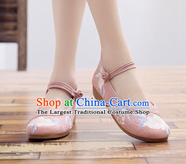 Asian Chinese National Pink Cloth Shoes Classical Dance Embroidered Shoes Traditional Hanfu Shoes for Women