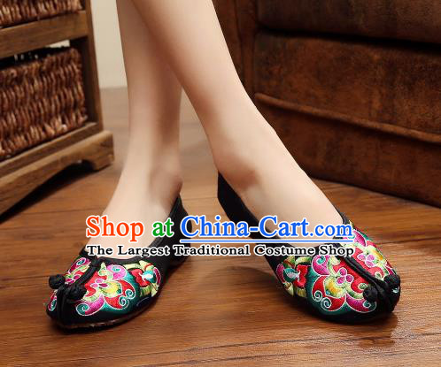 Asian Chinese National Black Embroidered Shoes Dance Cloth Shoes Traditional Hanfu Shoes for Women