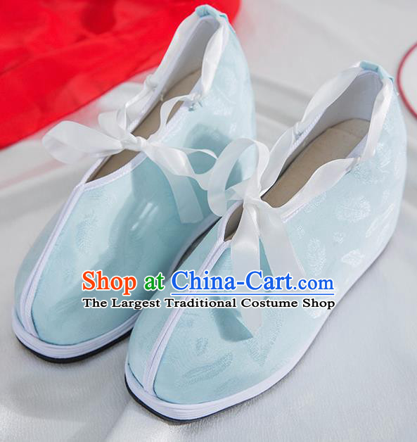 Asian Chinese Traditional Light Green Cloth Shoes Ancient Princess Shoes Hanfu Shoes for Women