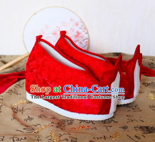 Asian Chinese Traditional Wedding Red Satin Shoes Ancient Princess Shoes Hanfu Shoes for Women