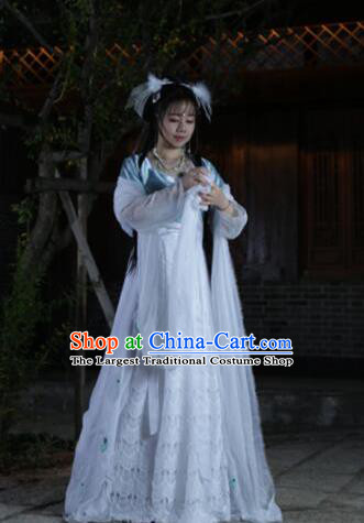 Chinese Traditional Cosplay Swordswoman Fairy White Dress Custom Ancient Tang Dynasty Princess Costume for Women