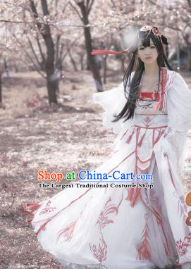 Chinese Traditional Cosplay Imperial Consort White Dress Custom Ancient Swordswoman Princess Costume for Women