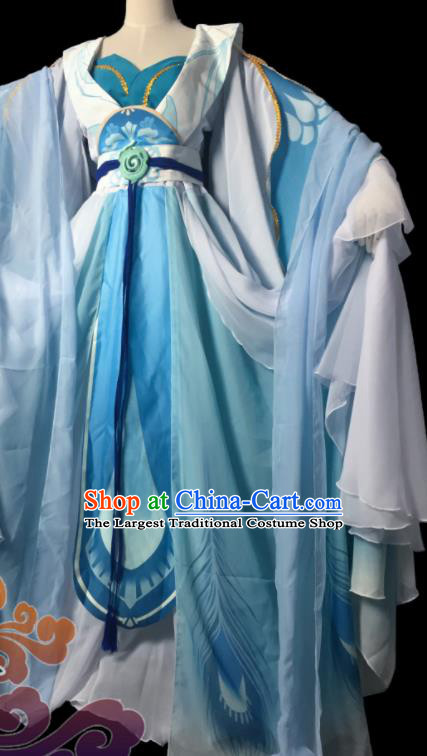 Chinese Traditional Cosplay Fairy Princess Blue Dress Custom Ancient Swordswoman Costume for Women