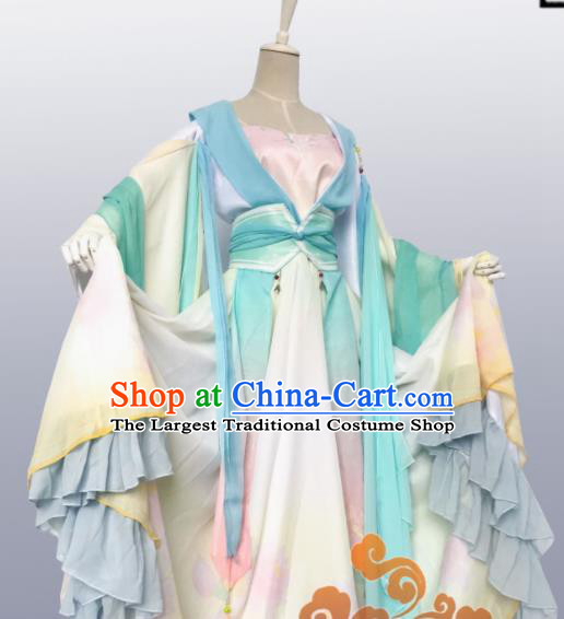 Chinese Traditional Cosplay Fairy Green Dress Custom Ancient Tang Dynasty Swordswoman Princess Costume for Women