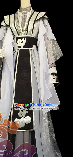 Custom Chinese Ancient Cosplay Taoist Priest Grey Clothing Traditional Swordsman Prince Costume for Men