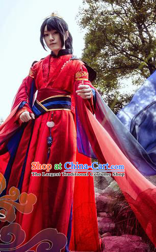 Custom Chinese Ancient Prince Taoist Priest Red Clothing Traditional Cosplay Knight Swordsman Costume for Men