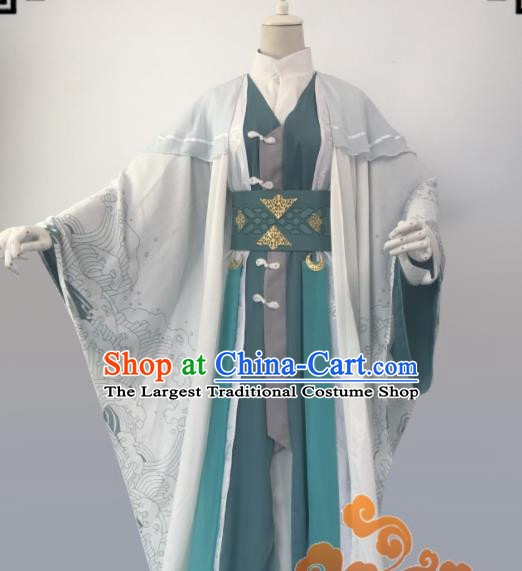 Chinese Ancient Cosplay Taoist Priest Swordsman Green Clothing Custom Traditional Nobility Childe Costume for Men