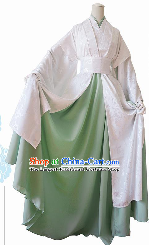 Chinese Traditional Cosplay Swordswoman White Dress Custom Ancient Fairy Princess Costume for Women