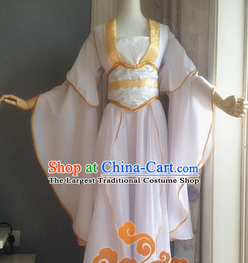 Traditional Chinese Cosplay Fairy White Dress Ancient Court Lady Swordswoman Wedding Costume for Women