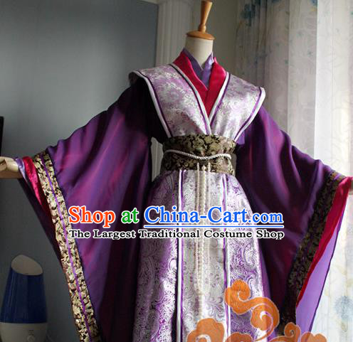 Traditional Chinese Cosplay Queen Purple Dress Ancient Swordswoman Costume for Women