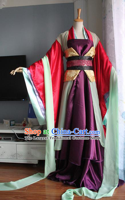 Traditional Chinese Cosplay Court Imperial Consort Purple Dress Ancient Fairy Swordswoman Costume for Women