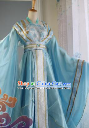 Traditional Chinese Cosplay Court Princess Blue Dress Ancient Fairy Swordswoman Costume for Women