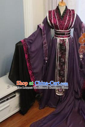 Custom Chinese Ancient Crown Prince Purple Clothing Traditional Cosplay Emperor Swordsman Costume for Men