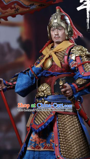 Chinese Ancient Cosplay General Armor and Helmet Traditional Han Dynasty Military Officer Costumes Complete Set for Men