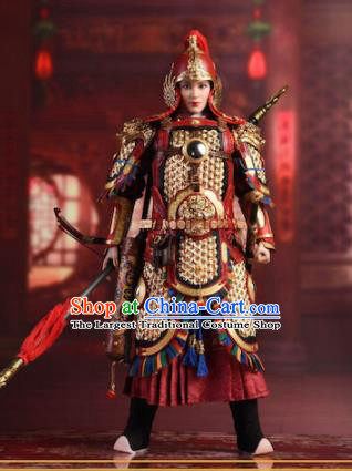 Chinese Ancient Cosplay General Qin Liangyu Armor and Helmet Traditional Han Dynasty Military Officer Costumes Complete Set for Men