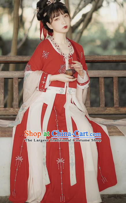 Chinese Ancient Tang Dynasty Princess Consort Red Hanfu Dress Traditional Royal Infanta Costumes for Women