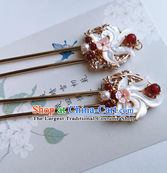 Chinese Ancient Princess Shell Hairpins Traditional Handmade Hanfu Hair Accessories for Women