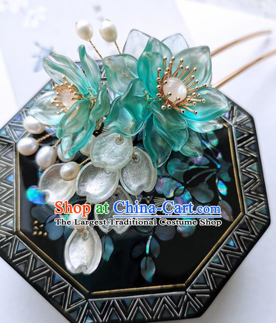 Chinese Ancient Princess Green Peach Flower Hairpins Traditional Handmade Hanfu Hair Accessories for Women