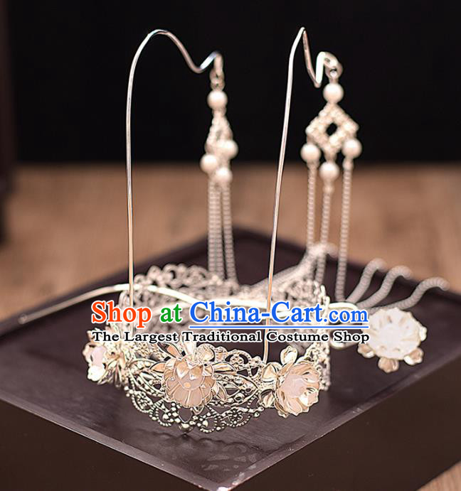 Chinese Ancient Bride Phoenix Coronet Tassel Hairpins Traditional Hanfu Wedding Hair Accessories for Women