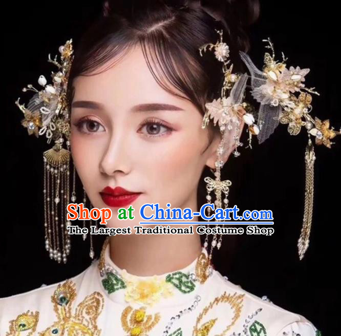 Chinese Ancient Bride Silk Flower Hair Claws Hairpins Traditional Hanfu Wedding Hair Accessories for Women