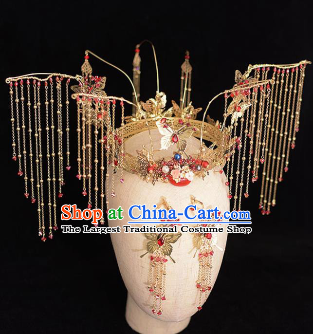 Chinese Ancient Bride Tassel Phoenix Coronet Hairpins Traditional Hanfu Wedding Hair Accessories for Women