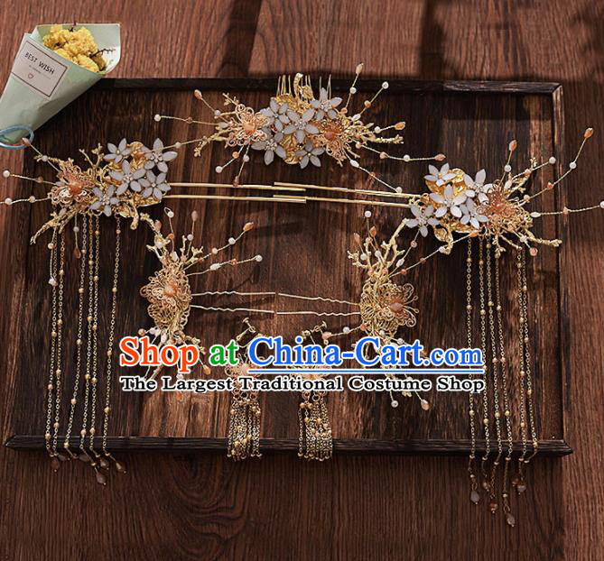 Chinese Ancient Bride Hair Comb Tassel Hairpins Traditional Hanfu Wedding Hair Accessories for Women