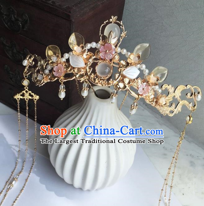 Chinese Handmade Ancient Princess Tassel Pine Hair Crown Hairpins Traditional Hanfu Hair Accessories for Women