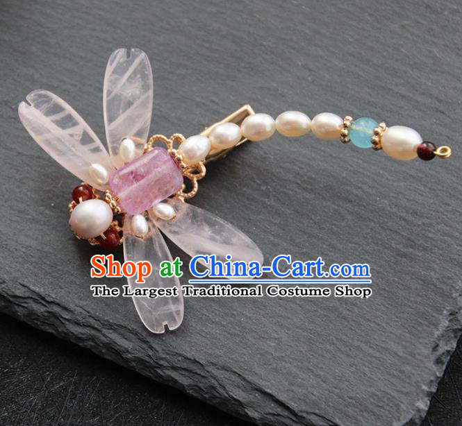 Chinese Ancient Princess Pearls Dragonfly Hair Claw Hairpins Traditional Handmade Hanfu Hair Accessories for Women