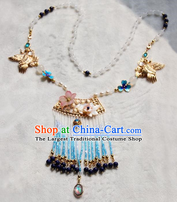 Chinese Ancient Court Blue Tassel Necklace Traditional Princess Hanfu Wedding Accessories for Women