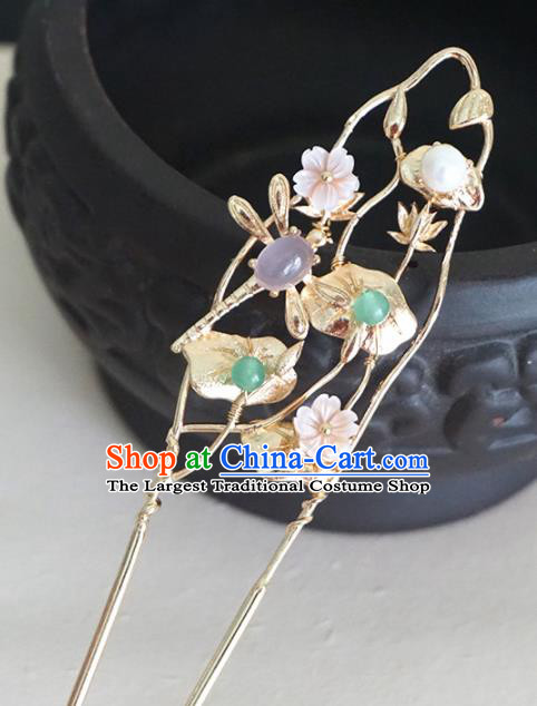 Chinese Ancient Princess Dragonfly Lotus Hairpins Traditional Handmade Hanfu Hair Accessories for Women