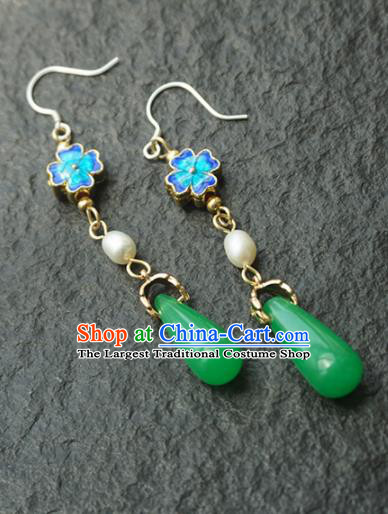 Chinese Ancient Court Green Earrings Traditional Princess Hanfu Wedding Ear Accessories for Women