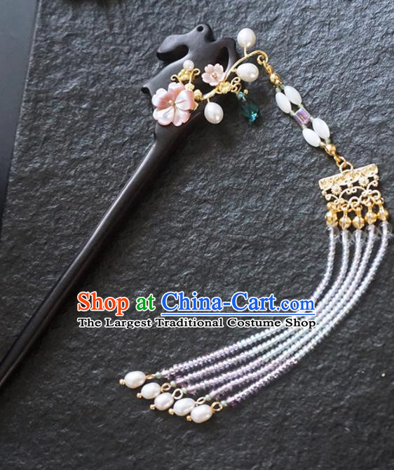 Chinese Ancient Princess Tassel Step Shake Ebony Hairpins Traditional Handmade Hanfu Hair Accessories for Women