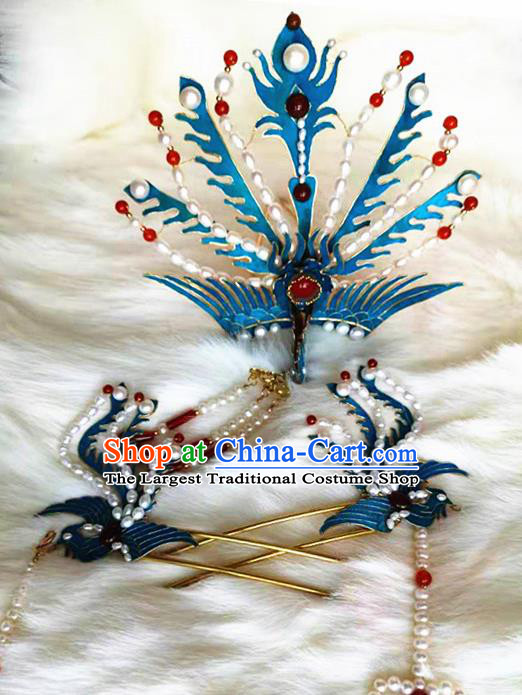 Ancient Chinese Qing Dynasty Phoenix Hairpins Tassel Step Shake Traditional Hanfu Court Hair Accessories for Women