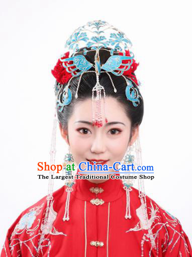 Ancient Chinese Ming Dynasty Wedding Phoenix Coronet Hairpins Traditional Hanfu Court Hair Accessories for Women