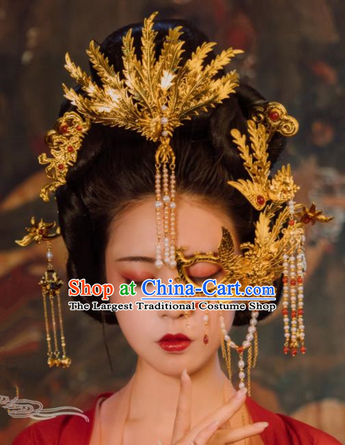 Ancient Chinese Tang Dynasty Imperial Consort Phoenix Coronet Hairpins Traditional Hanfu Court Hair Accessories for Women