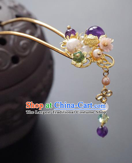 Chinese Ancient Princess Amethyst Hair Clip Hairpins Traditional Handmade Hanfu Hair Accessories for Women