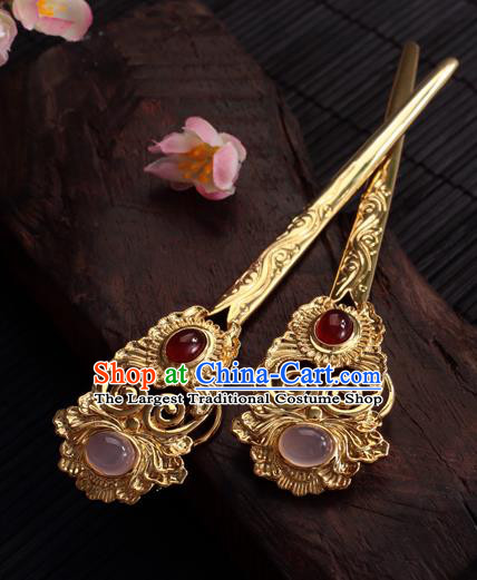 Chinese Ancient Princess Golden Hair Clip Hairpins Traditional Handmade Hanfu Hair Accessories for Women