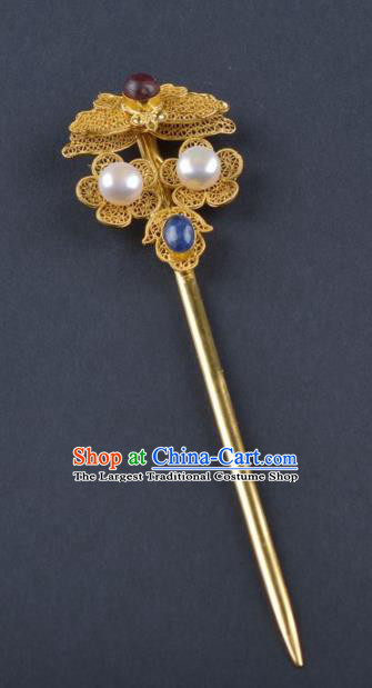 Chinese Ancient Ming Dynasty Empress Golden Butterfly Hairpins Traditional Hanfu Court Hair Accessories for Women